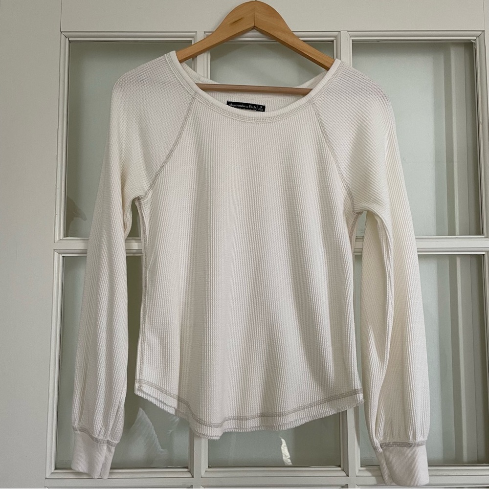 Abercrombie & Fitch white cream waffle thermal shirt women's small S